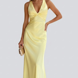 Damen Maxikleid mit V-Ausschnitt und tailliertem Bund
