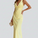 Damen Maxikleid mit V-Ausschnitt und tailliertem Bund