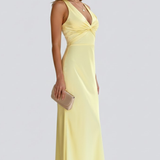 Damen Maxikleid mit V-Ausschnitt und tailliertem Bund