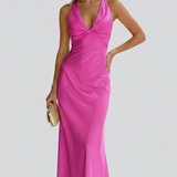 Damen Maxikleid mit V-Ausschnitt und tailliertem Bund