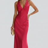 Damen Maxikleid mit V-Ausschnitt und tailliertem Bund
