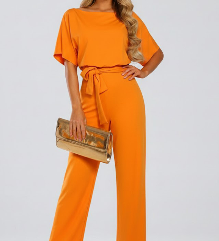 Damen-Jumpsuit mit Gürtel und weitem Bein