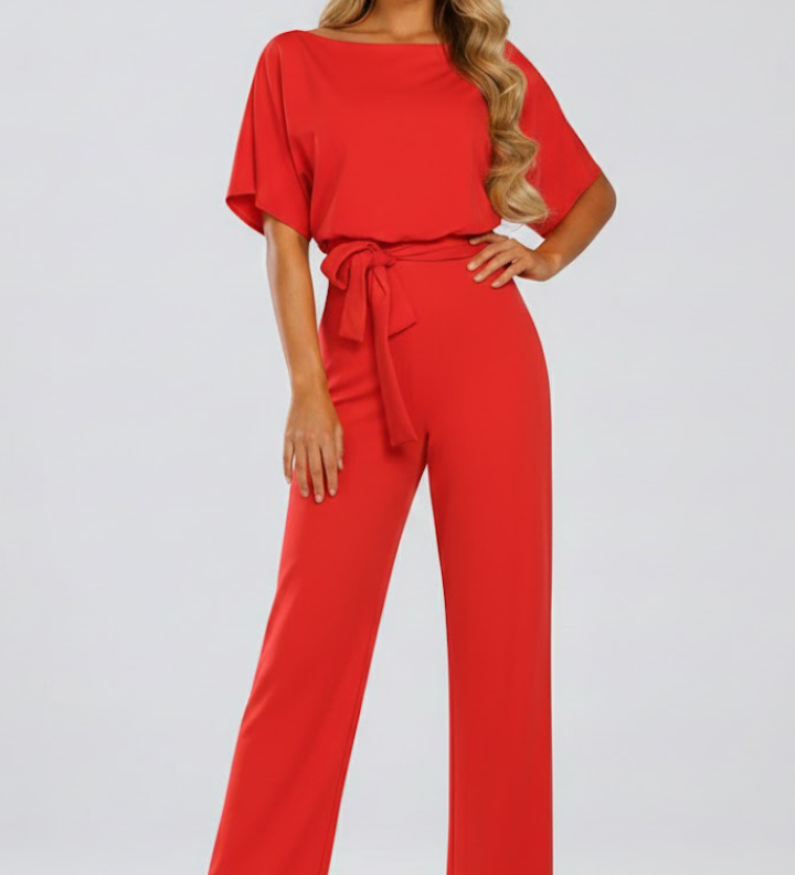 Damen-Jumpsuit mit Gürtel und weitem Bein