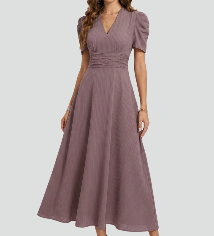 V-Ausschnitt Midi-Kleid mit kurzen Ärmeln