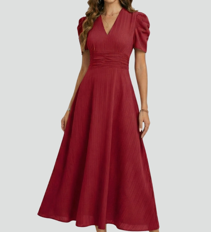 V-Ausschnitt Midi-Kleid mit kurzen Ärmeln