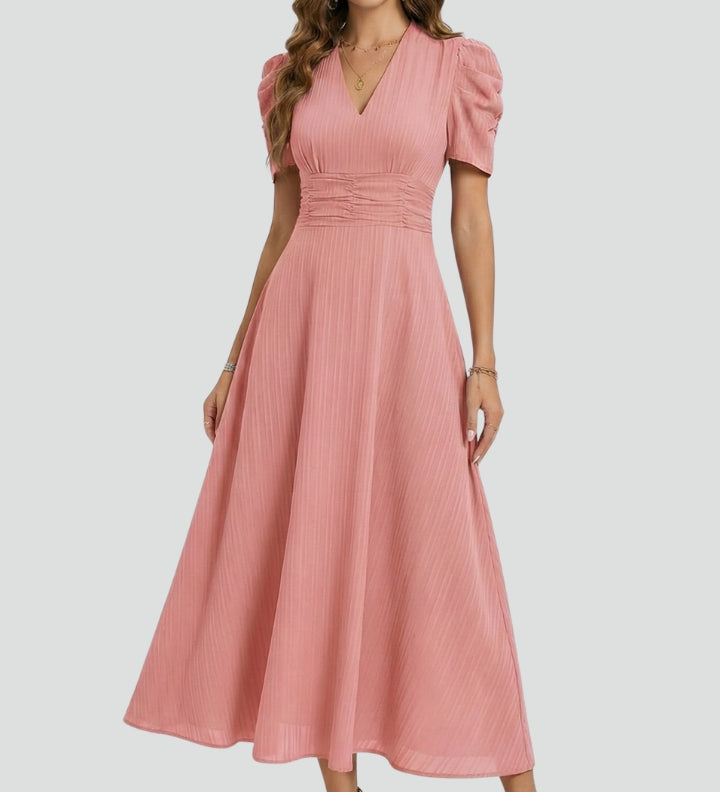 V-Ausschnitt Midi-Kleid mit kurzen Ärmeln