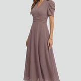 V-Ausschnitt Midi-Kleid mit kurzen Ärmeln