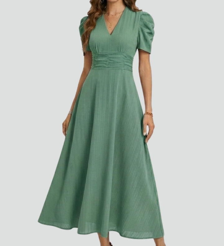 V-Ausschnitt Midi-Kleid mit kurzen Ärmeln