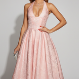 Damen Midi-Kleid mit Halterneck und tailliertem Oberteil