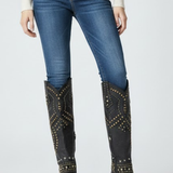 Damen Stiefeletten mit hohem Schaft, klobigem Absatz und Nieten-Detail