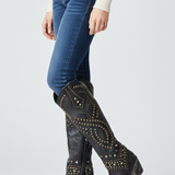 Damen Stiefeletten mit hohem Schaft, klobigem Absatz und Nieten-Detail