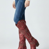 Damen Stiefeletten mit hohem Schaft, klobigem Absatz und Nieten-Detail