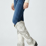 Damen Stiefeletten mit hohem Schaft, klobigem Absatz und Nieten-Detail