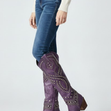 Damen Stiefeletten mit hohem Schaft, klobigem Absatz und Nieten-Detail