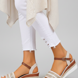 Damen Wedge Sandalen mit verstellbaren Riemen und offener Zehenpartie