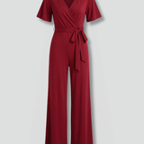 Damen Jumpsuit mit Wickel-Front und Bindegürtel