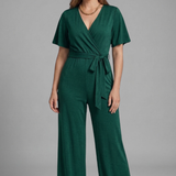 Damen Jumpsuit mit Wickel-Front und Bindegürtel