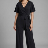 Damen Jumpsuit mit Wickel-Front und Bindegürtel