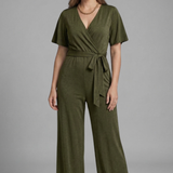 Damen Jumpsuit mit Wickel-Front und Bindegürtel
