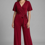 Damen Jumpsuit mit Wickel-Front und Bindegürtel
