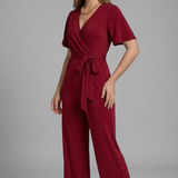 Damen Jumpsuit mit Wickel-Front und Bindegürtel