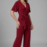 Damen Jumpsuit mit Wickel-Front und Bindegürtel