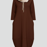 Damen Midi Kleid mit Rundhalsausschnitt und Taschen
