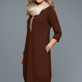 Damen Midi Kleid mit Rundhalsausschnitt und Taschen