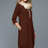 Damen Midi Kleid mit Rundhalsausschnitt und Taschen