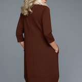 Damen Midi Kleid mit Rundhalsausschnitt und Taschen