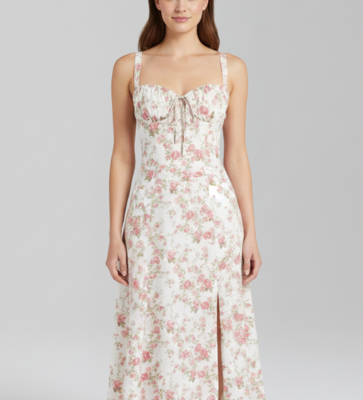 Damen Midi Kleid mit Trägern und gemusterter Rock