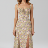 Damen Midi Kleid mit Trägern und gemusterter Rock