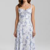 Damen Midi Kleid mit Trägern und gemusterter Rock