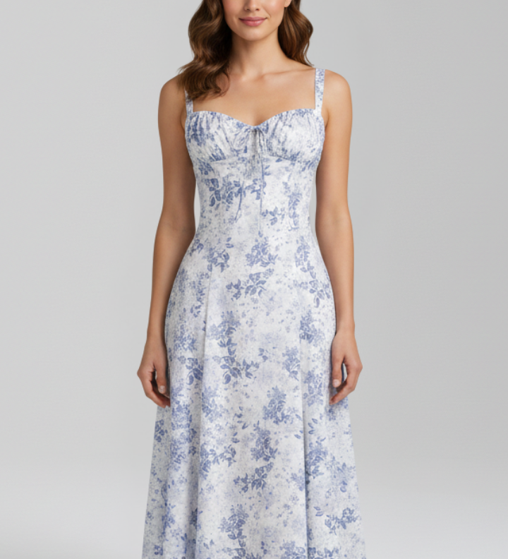 Damen Midi Kleid mit Trägern und gemusterter Rock