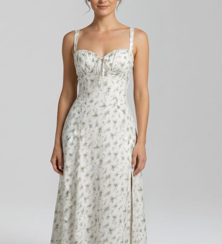 Damen Midi Kleid mit Trägern und gemusterter Rock