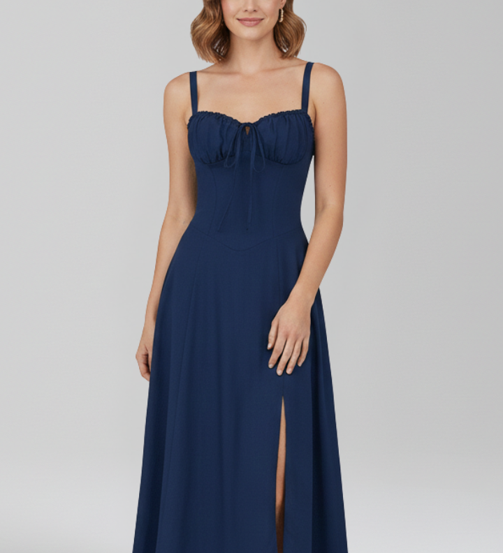 Damen Midi Kleid mit Trägern und gemusterter Rock