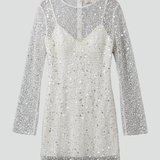 Damen Mini Kleid mit Mesh-Overlay und ärmelloser Unterlage