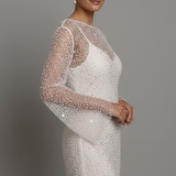 Damen Mini Kleid mit Mesh-Overlay und ärmelloser Unterlage