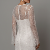 Damen Mini Kleid mit Mesh-Overlay und ärmelloser Unterlage