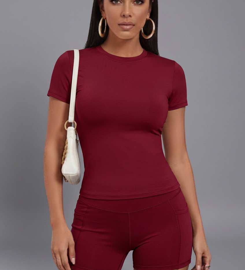Damen Set mit Cropped Top und High Waist Shorts