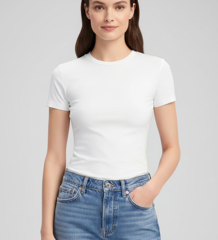 Damen T-Shirt mit Rundhalsausschnitt und figurbetontem Schnitt