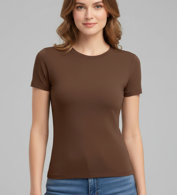 Damen T-Shirt mit Rundhalsausschnitt und figurbetontem Schnitt