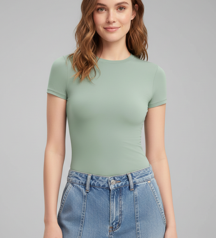 Damen T-Shirt mit Rundhalsausschnitt und figurbetontem Schnitt
