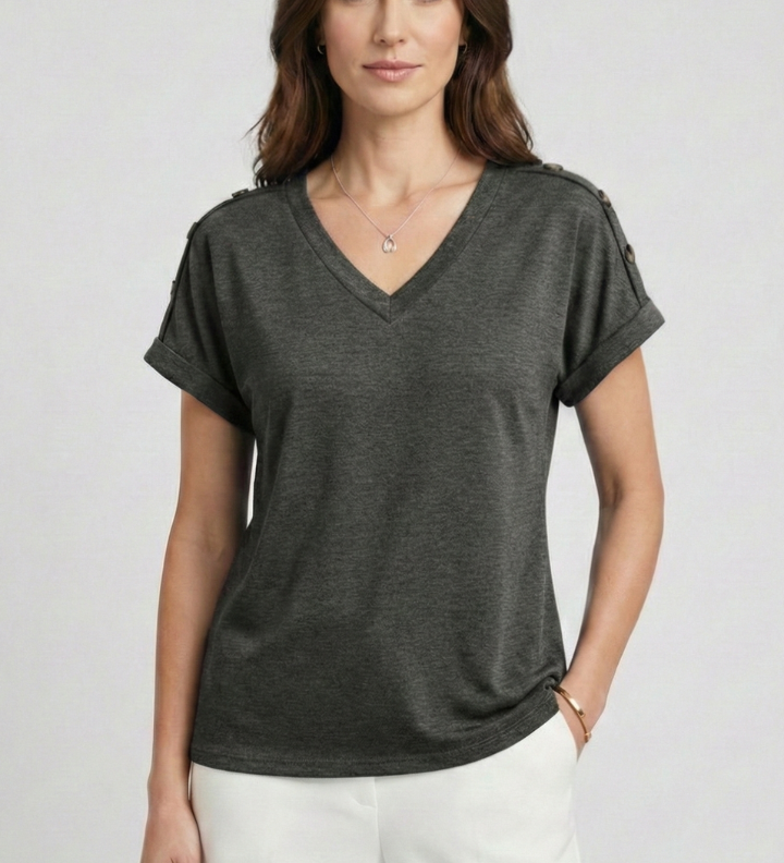 Damen T-Shirt mit V-Ausschnitt und umgeschlagenen Ärmeln