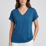 Damen T-Shirt mit V-Ausschnitt und umgeschlagenen Ärmeln