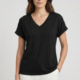 Damen T-Shirt mit V-Ausschnitt und umgeschlagenen Ärmeln