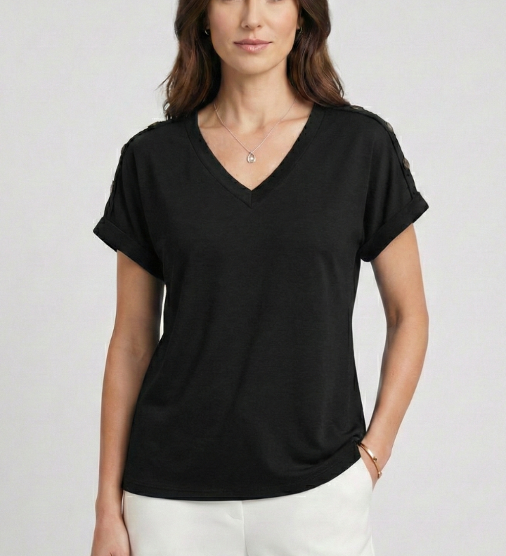 Damen T-Shirt mit V-Ausschnitt und umgeschlagenen Ärmeln