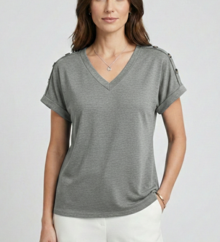 Damen T-Shirt mit V-Ausschnitt und umgeschlagenen Ärmeln