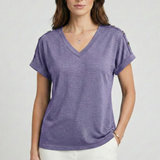 Damen T-Shirt mit V-Ausschnitt und umgeschlagenen Ärmeln