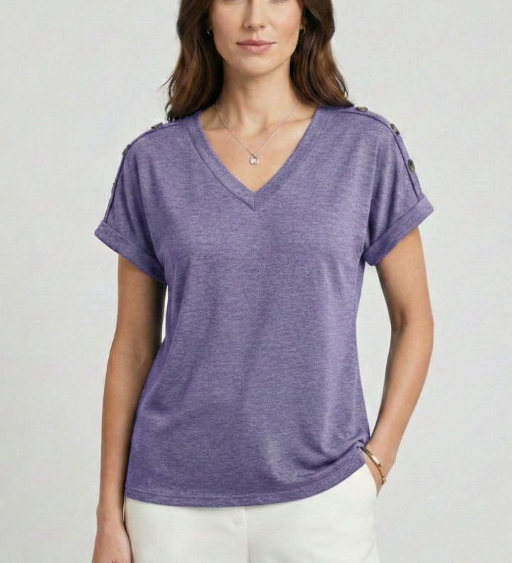 Damen T-Shirt mit V-Ausschnitt und umgeschlagenen Ärmeln